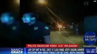 Hero cop chases suspects after being shot in face