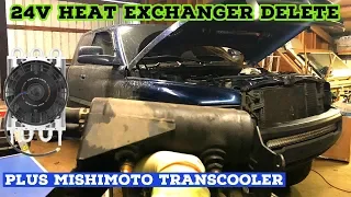 24v Dodge Ram heat exchanger delete/bypass. How to install Mishimoto Heavy-Duty transcooler.