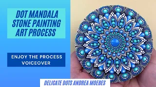 Blue and Teal dot mandala stone painting.  Relaxing and Satisfying Art Video Enjoy the art Process