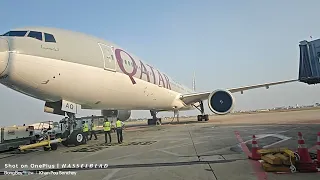 B777W Qatar Airways  engine start by air starter support.