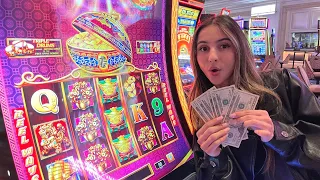 Will Her Winning Strategy Work On This Dancing Drums Prosperity Slot Machine In Las Vegas?!🫣🥁