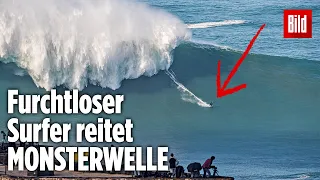 Wahnsinniger Surfer reitet eine MONSTERWELLE!