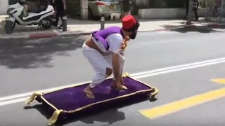 Man Rides Aladdin 'Magic Carpet' Through Tel Aviv