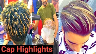 Men's Hair Highlights Tutorial In Hindi || Cap Highlighting || Blonde Highlights