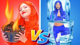 Frozen Cold Vs Hot Challenge | Funny Red Vs Blue Girl Situations & Pranks | Ice vs Fire by Kaboom!