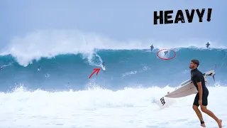 SURFERS PADDLE FOR THEIR LIVES AT HUGE PIPELINE! (SCARY) *RAW FOOTAGE*