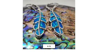 Greek Blue Opal Leaf Earrings