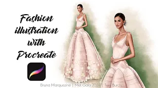 Fashion Illustration With Procreate | Bruna Marquezine | Met Gala 2024 | Tory Burch