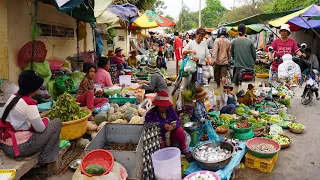 Cambodian Countryside Market - Plenty Countryside Vegetable, Fish, Pork & More Rural Food @Oudong