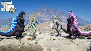 Shin Godzilla, Skeleton vs Heisei Godzilla, Mechagodzilla - God Battle ( GTA V Mods )