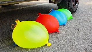 Crushing Crunchy & Soft Things by Car! EXPERIMENT CAR vs Colors Water Balloons