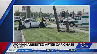 Woman hits light pole after stealing car, high speed police chase