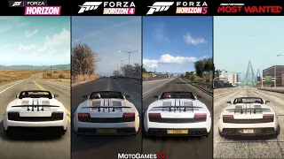 Three Forza Horizon Games vs NFS Most Wanted 2012 - Gallardo Spyder Performante Sound Comparison