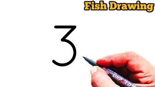 How to draw fish from number 3 | Easy fish drawing | Number drawing