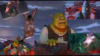 Shrek 2001| shrek,donkey and dragon fight scene