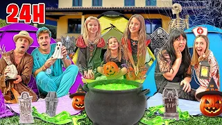 CHALLENGE  NELLA TENDA DI HALLOWEEN PER 24 ORE CON I NOSTRI AMICI GIADA E MAMMA E MIKE A AURORA!