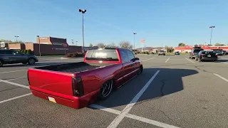 Bagged silverado bodied on 24's freshly wrapped in red metallic. =Sunset= Maryland