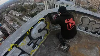 #LetsTalk hanging a huge banner from 300ft abandoned building(Birmingham)