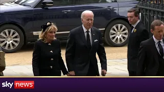 President Biden arrives at Westminster Abbey for Queen's funeral