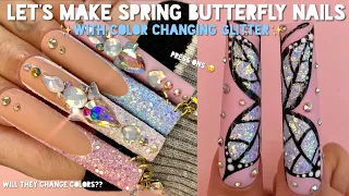 Let’s make Spring butterfly nails with color changing glitter | Press On nails | Vanity Val