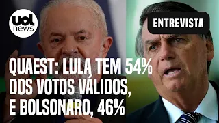 Pesquisa Quaest 2º turno: Lula tem 54% dos votos válidos, e Bolsonaro, 46%