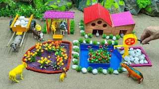 DIY Farm Diorama with how to make cow shed, Pool, mini hand pump, Supply water for Cherry Garden