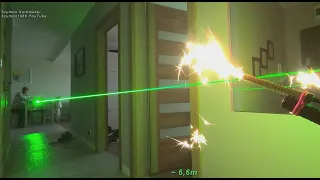 Green laser 520nm 1/1,2W 1000/1200mW power test at home - how strong the laser beam is