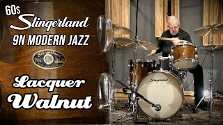 60s SLINGERLAND 9N Modern Jazz Drum Set - Lacquer Walnut