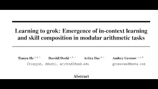 Learning to grok: Emergence of in-context learning and skill in modular arithmetic tasks