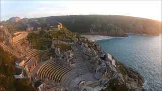 Aerial views of the Minack theatre and Porthcurno