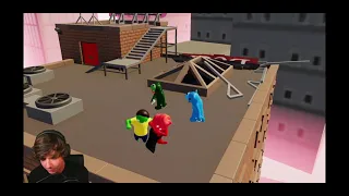 Karl beats up his friends in Gang beasts with Dream, Corpse, Tina, 5up, Emma