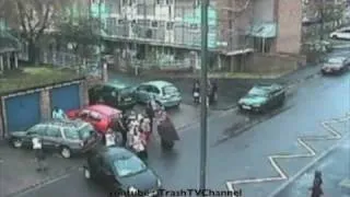 Old man attempts to runover man & kid after shunting their car