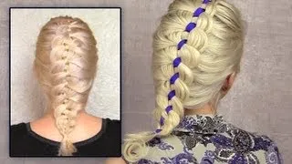 4 strand french braid tutorial on yourself Ribbon braid hairstyle for short medium long hair how to