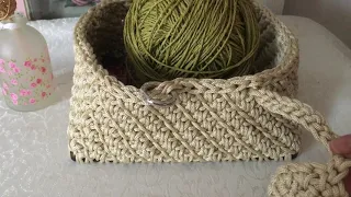 Crochet yarn bowl with wood base