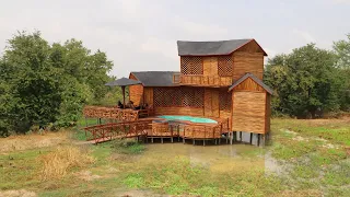 [Full Build] Build A Luxurious 2-Story Bamboo Resort House & Swimming Pool, Aquarium Using Hand Tool