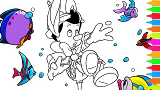 Coloring Pinocchio Is Underwater Looking For His Father | Disney Pinocchio Coloring Pages