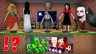 JJ and Mikey Family HIDE From SCARY HORROR LADIES FAMILY - in Minecraft Maizen!