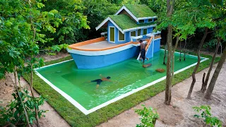 Build The Most Creative Modern boat villa house & Swimming Pool Around boat