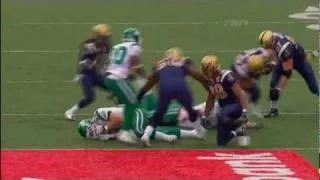 Winnipeg Blue Bombers Marcellus Bowman Huge Hit Chris Szarka