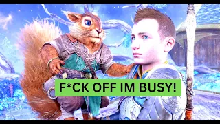 Squirrel Ragnarok F*CK OFF IM BUSY Bitter Ratatoskr Scene God of War Ragnarok PS5 60FPS Quote