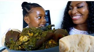 enjoying delicious afang soup with my beautiful girl/ Nigerian food mukbang Afang soup with fufu