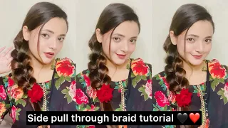 Side pull through braid tutorial 🖤❤️ #shorts #hairstyle #sumedhafam #hairtutorial