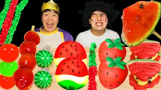 ASMR WATERMELON TANGHULU, FRUITS RICE CAKE, ROPE JELLY EATING SOUNDS MUKBANG HUBA