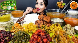 ASMR Eating South Indian Thali Sambar,Kheer,Papad,Rice,Sadhya,Veg Stir Fry ASMR Eating Food Video