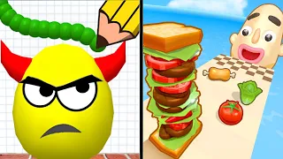 Draw to smash:Logic puzzle 🆚️ Sandwich Runner  gameplay walkthrough-All levels gameplay android ios