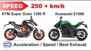 KTM SuperDuke 1290R VS Kawasaki Z1000 / Acceleration, Top Speed 250+ km/h, Ride and Exhaust