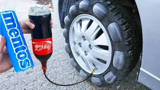 COCA COLA and MENTOS in a CAR TIRE