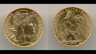 Нумизматика. Золотая монета. Франция, 20 франков. 1910 года.  Gem Uncirculated.