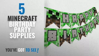 Top 10 Minecraft Birthday Party Supplies [2018]: Pixel Party Happy Birthday Banner