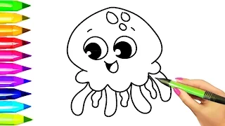 How to Draw Easy Jellyfish | Quick Cute Jellyfish drawing and coloring pages for kids learning